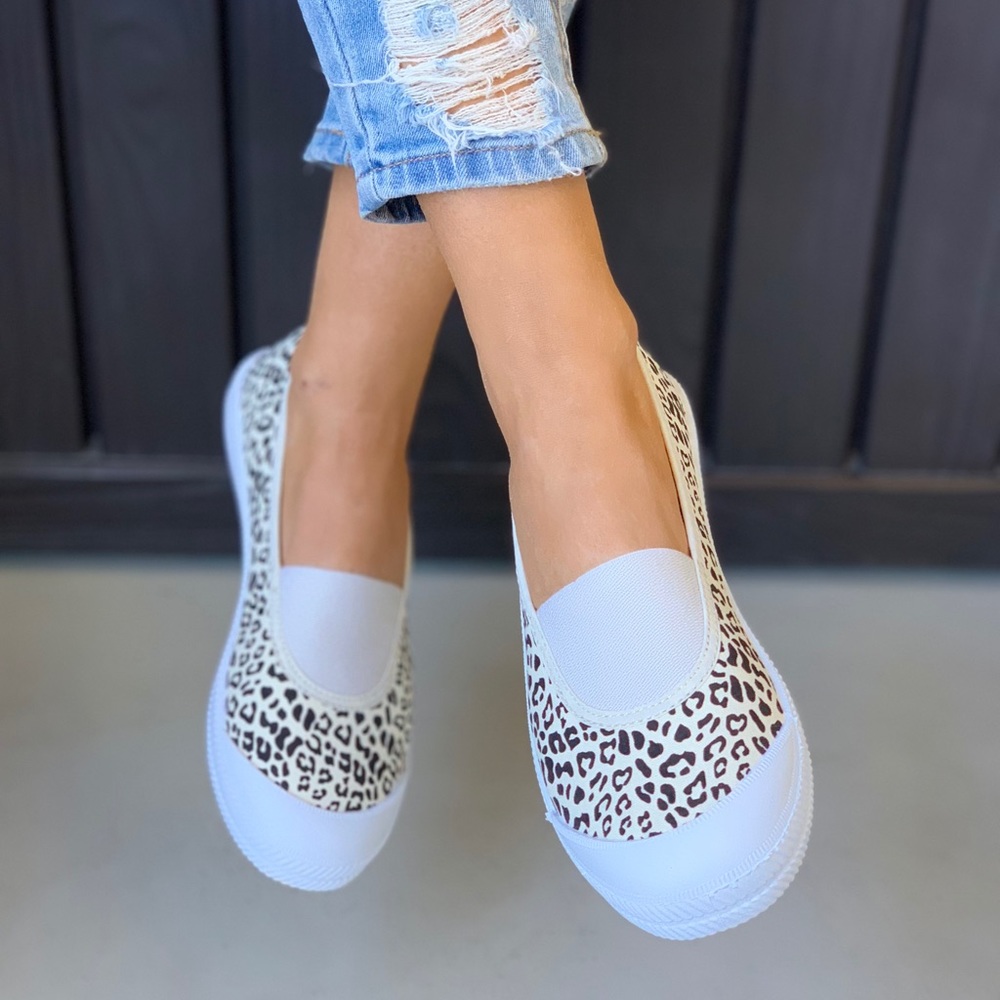 Cheetah Print Wide Fit Slip On Sneaker Flats - Picture 3 of 7